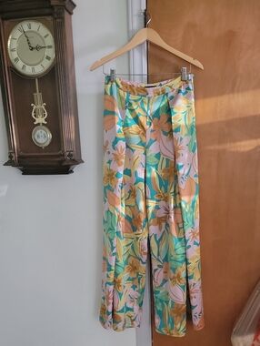 Fate Pastel Floral Wide-Leg Pants in Mint, Peach & Yellow